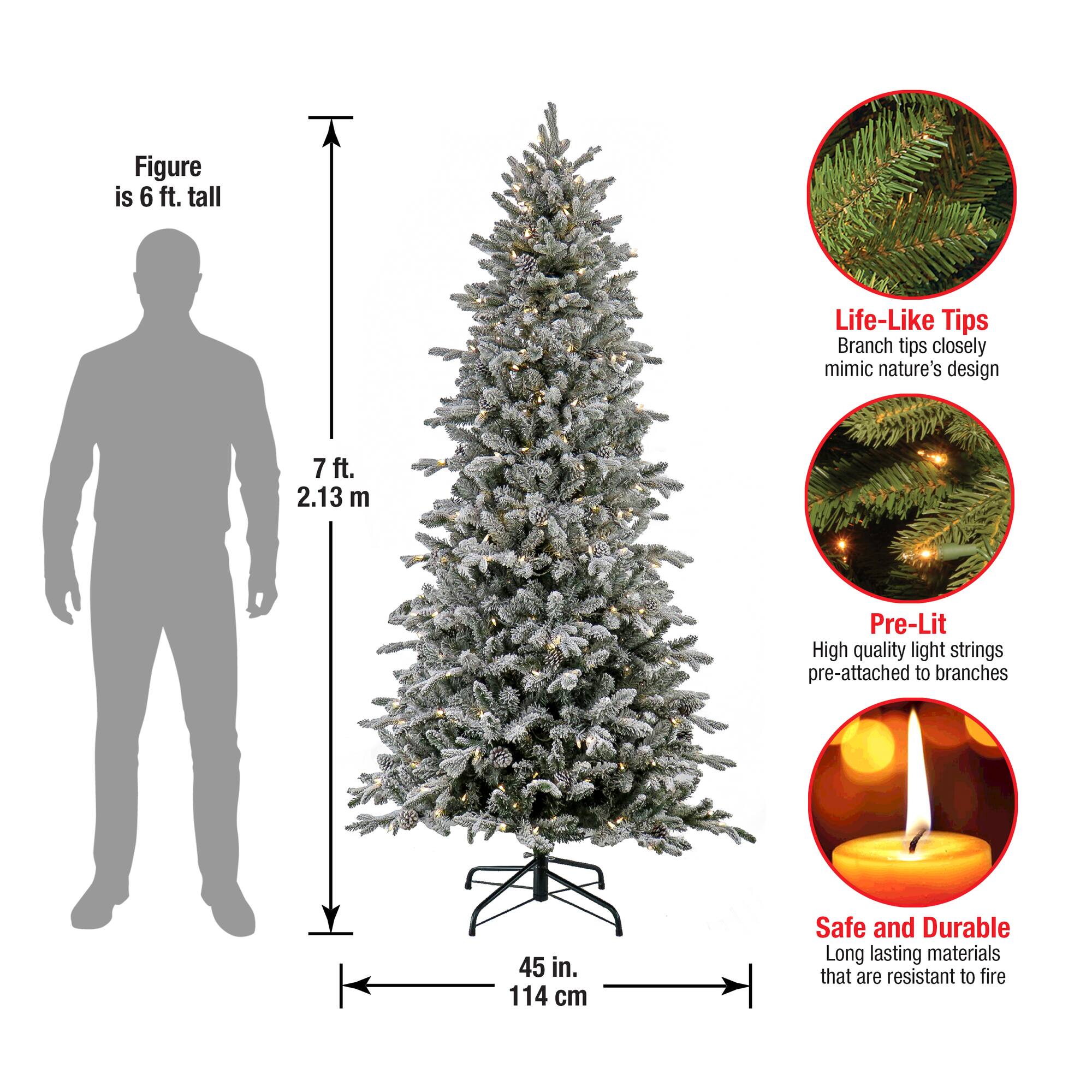 7ft. Pre-Lit Snowy Calton Pine Artificial Christmas Tree, Warm White LED Lights